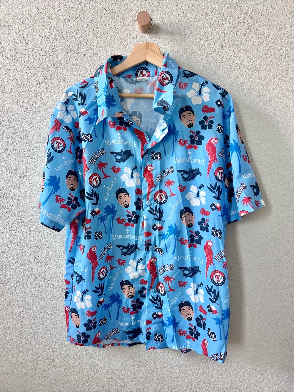 Margaritaville Texas Rangers Button Up Short Sleeve Shirt Mens M Blue